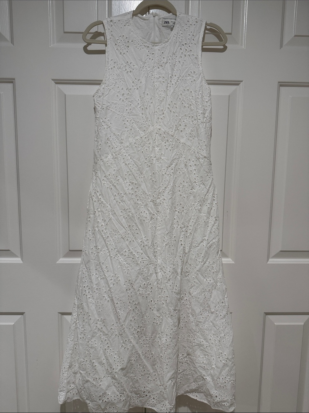 Zara White Eyelet A-Line Midi Dress
